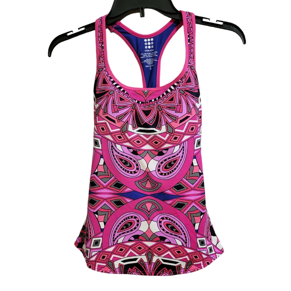 Title Nine Pink Patterned Active Swim Top